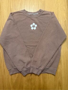 PacSun Brown Crewneck Sweater with White Smiley Daisy